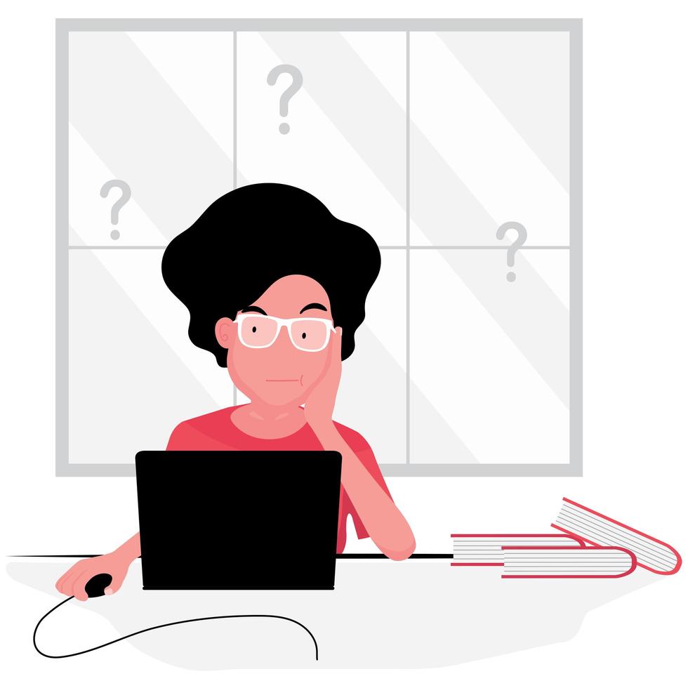 Anxious woman working at laptop  vector