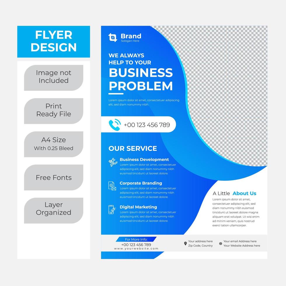 Business flyer template with blue curves on white vector