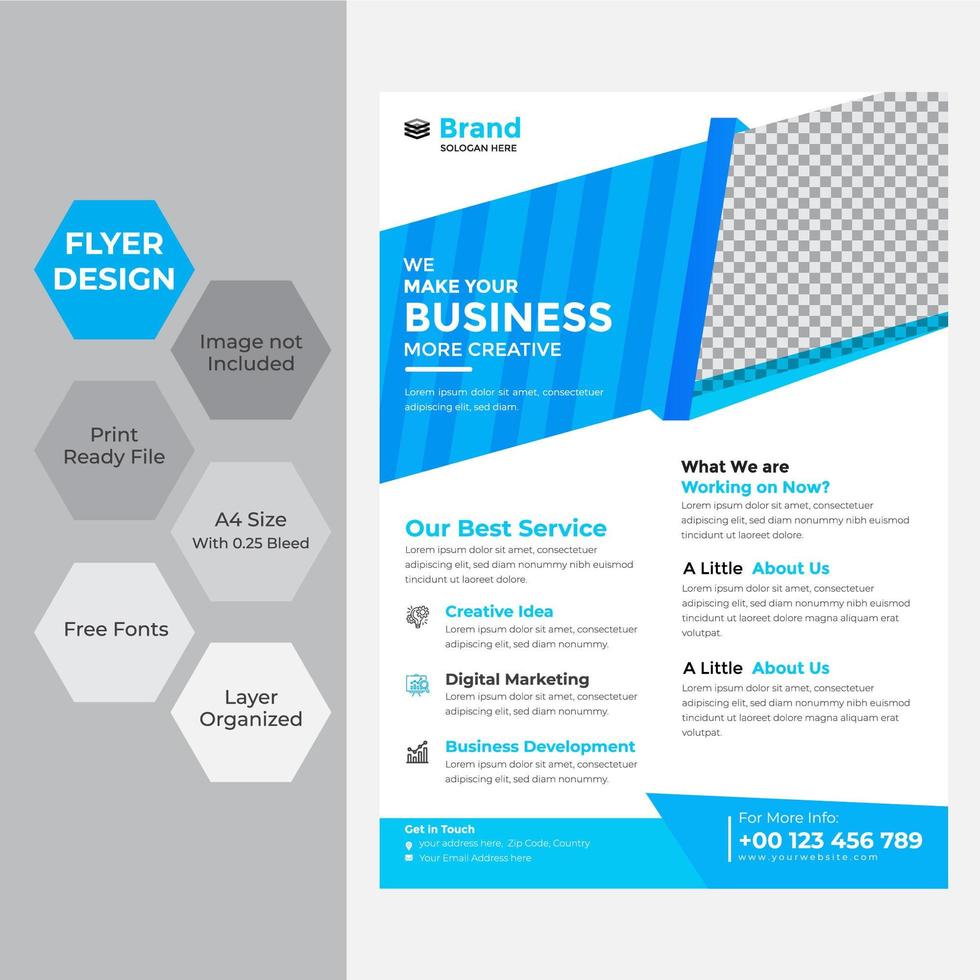 Business flyer in blue and white with angles vector