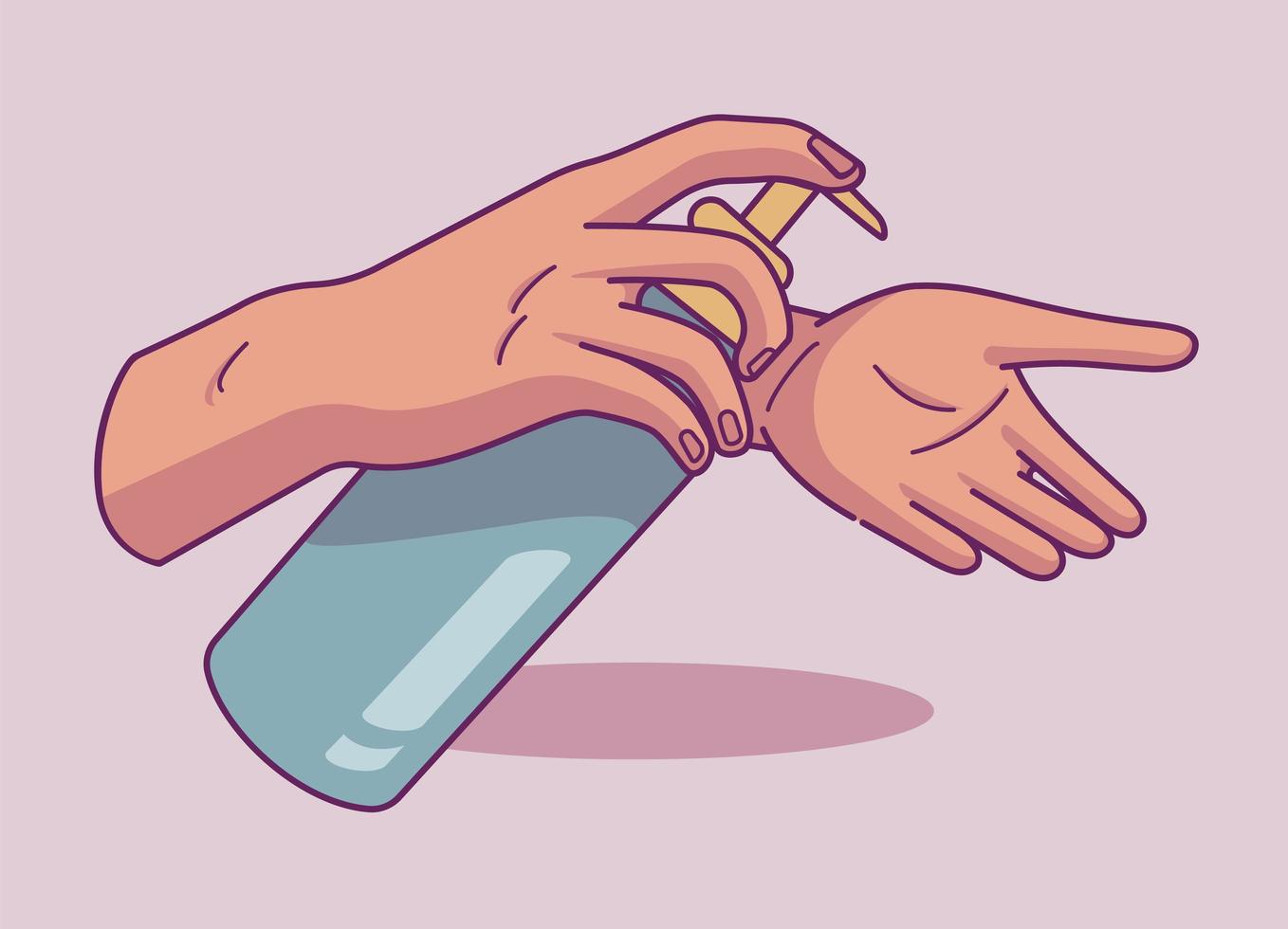 Hand treatment with antibacterial gel in doodle style vector