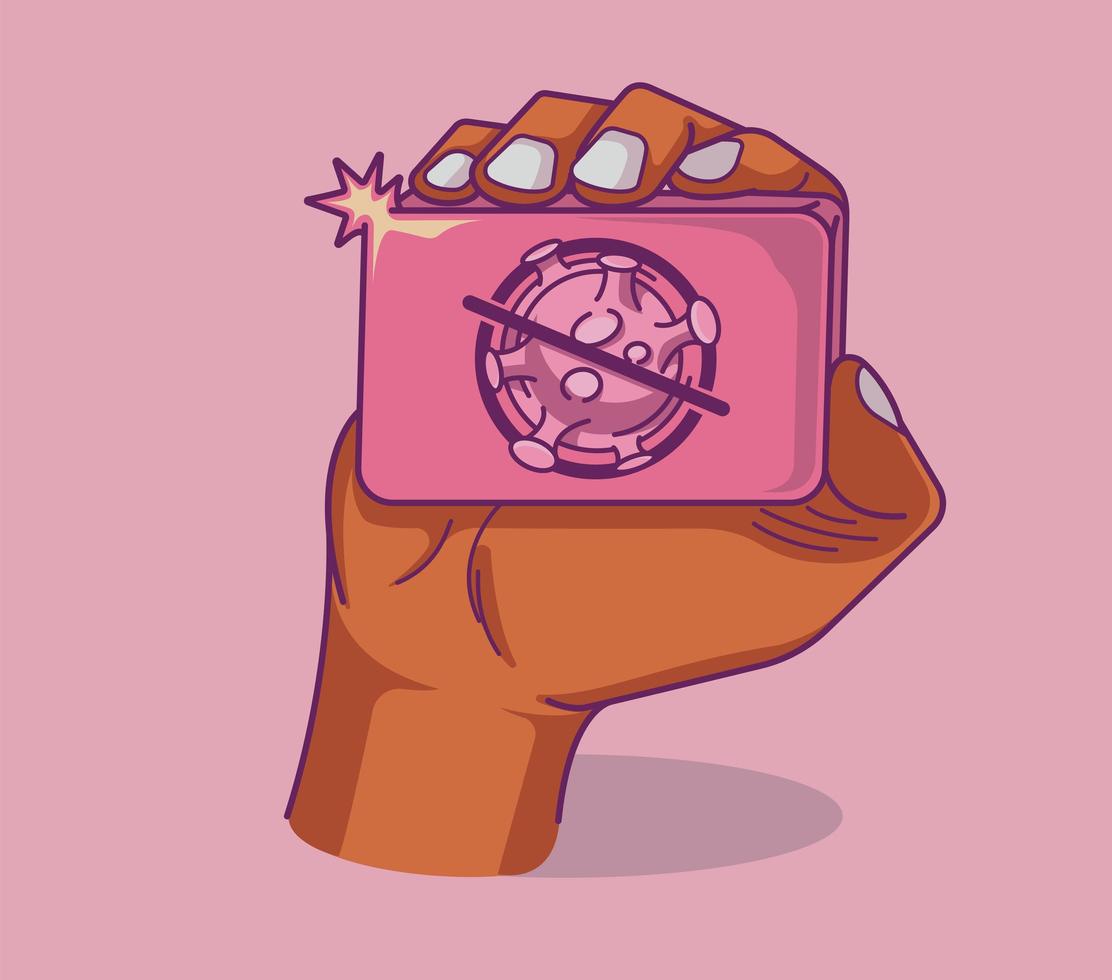 Colorful hand with soap in line art style vector