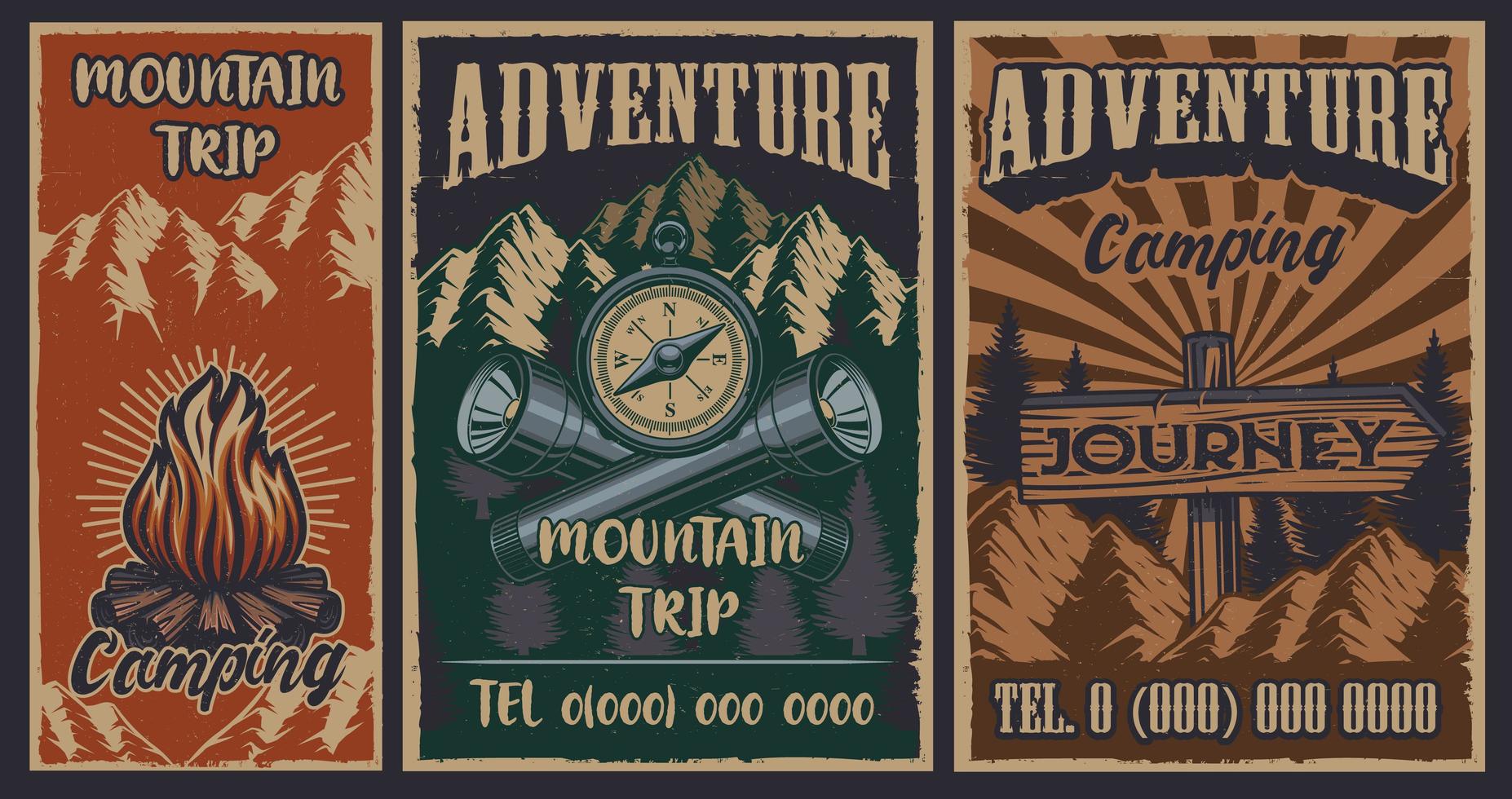 Set of camping vintage posters vector