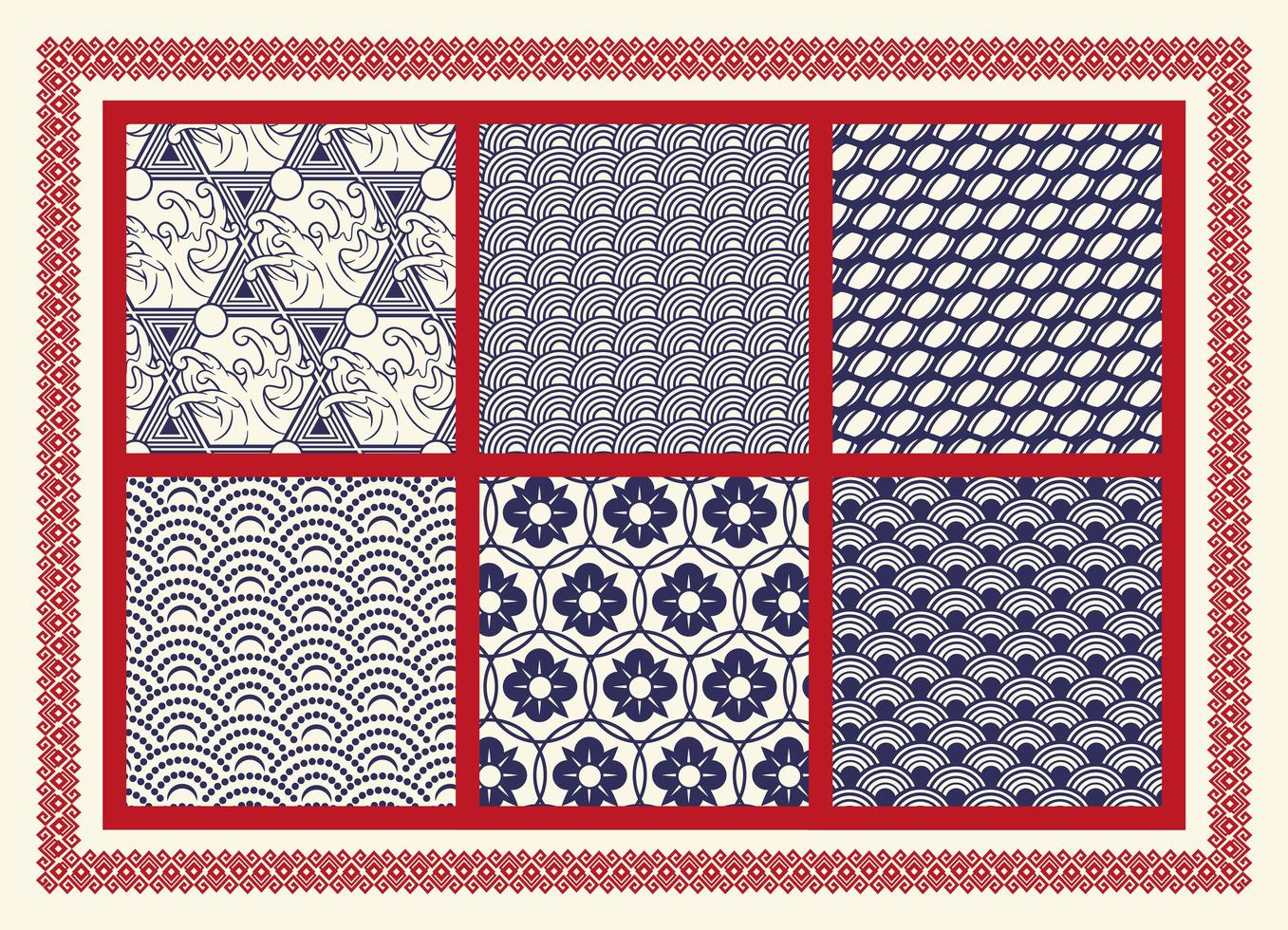Set of seamless patterns with Asian theme vector