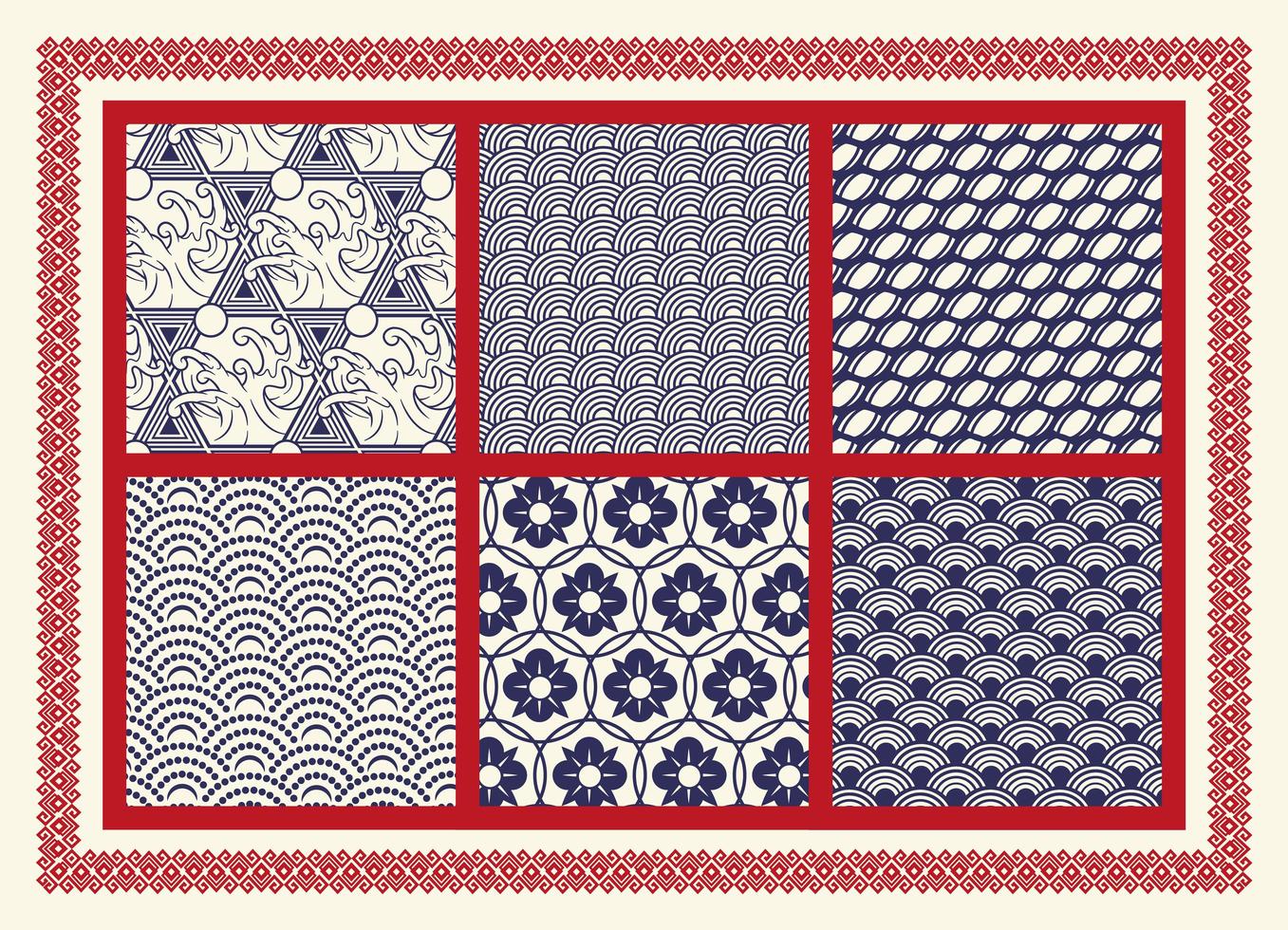 Set of seamless patterns with Asian theme vector