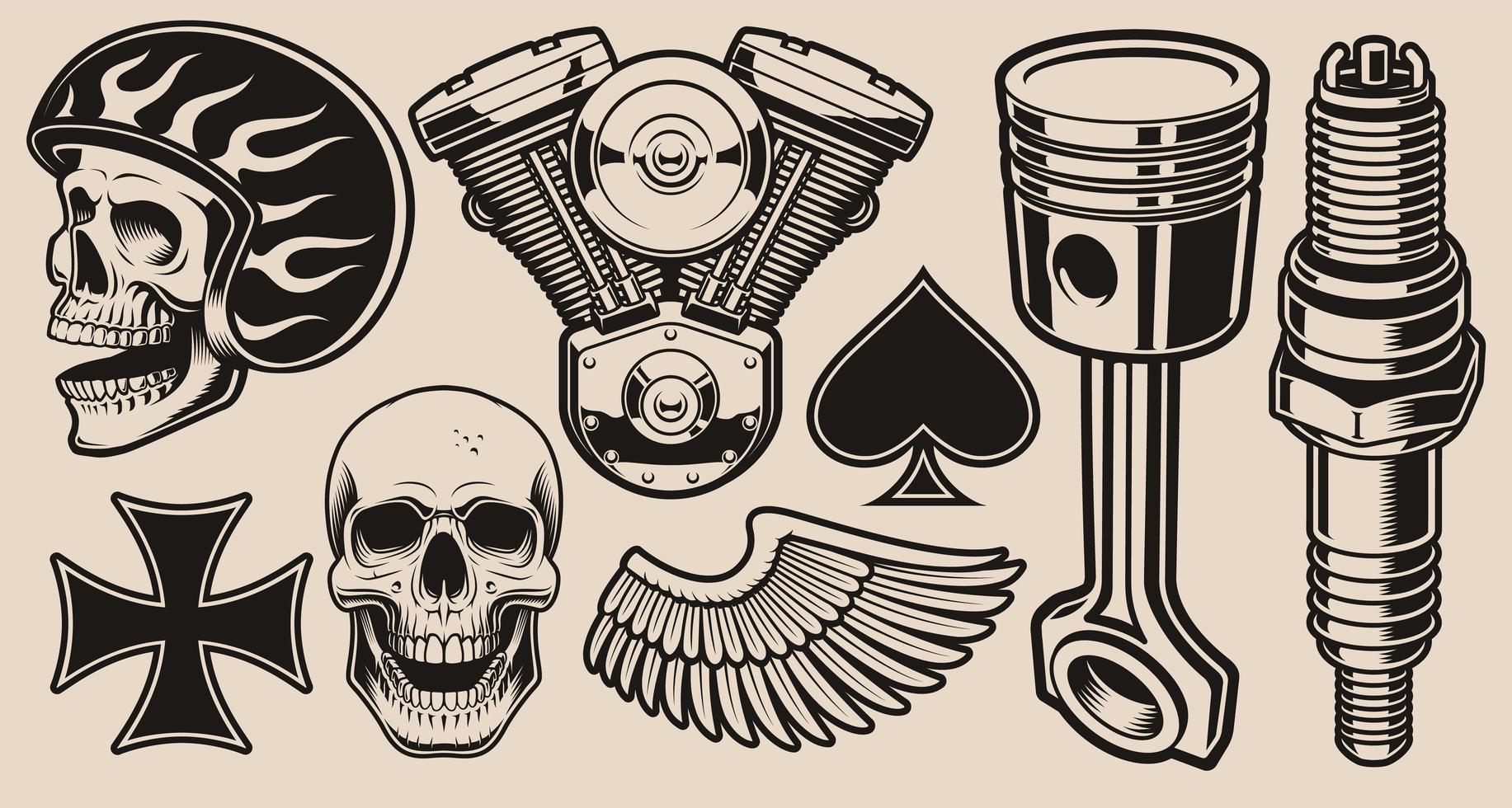 Set of retro designs with biker theme vector