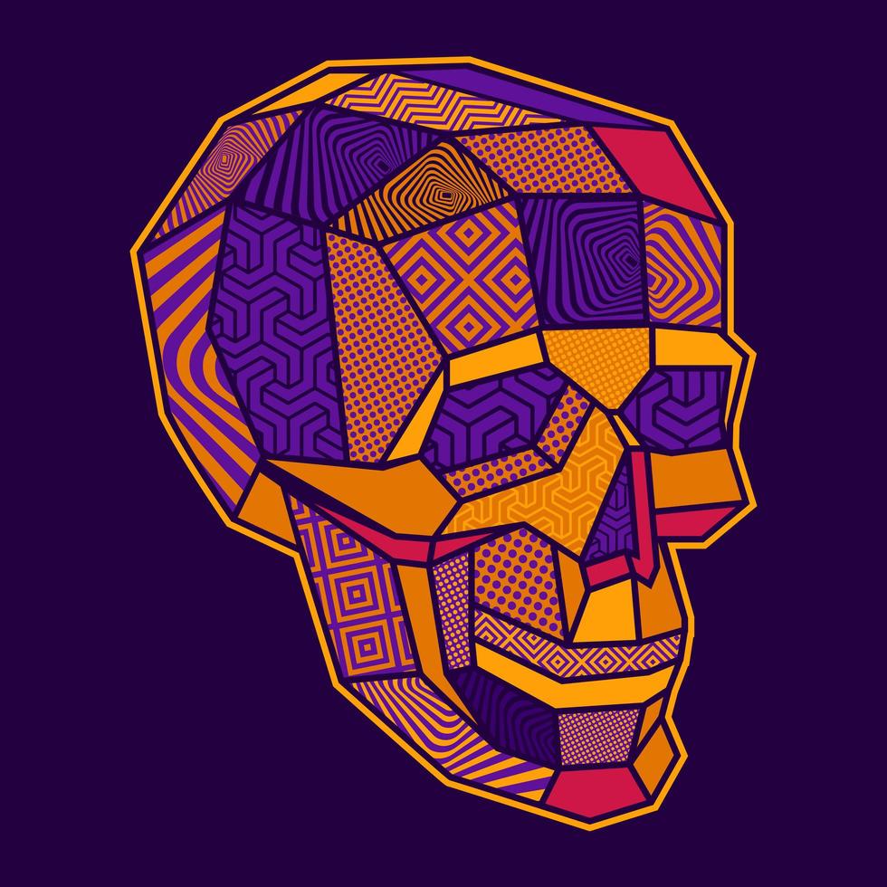 Coloured and patterened lowpoly geometric skull vector