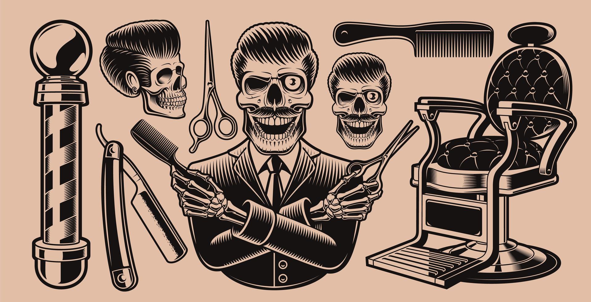 Set of vintage elements for barbershop vector