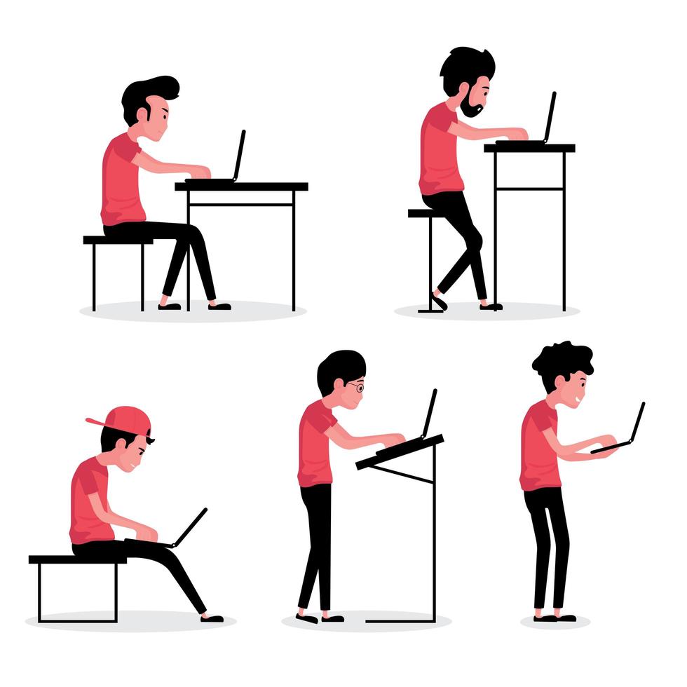 People in Different Poses Using Computers vector