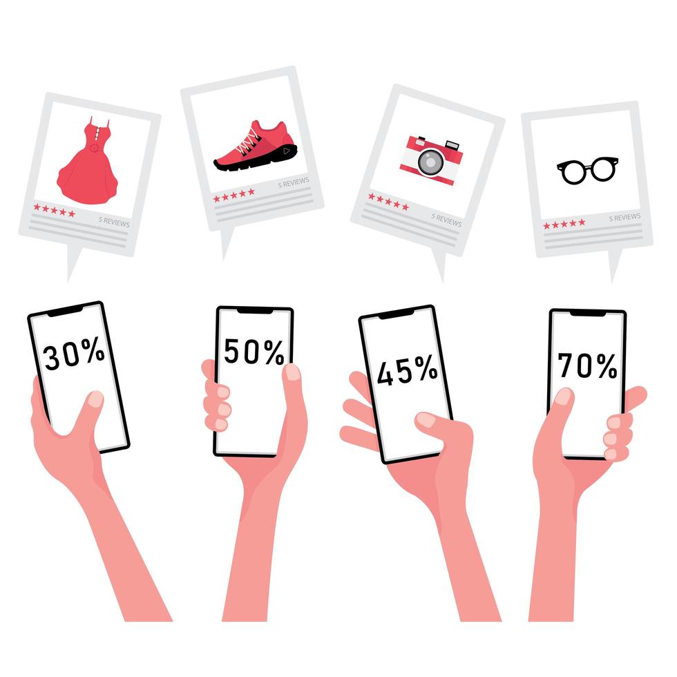Online Percentage Discount Offers on Selling Goods on Phone vector
