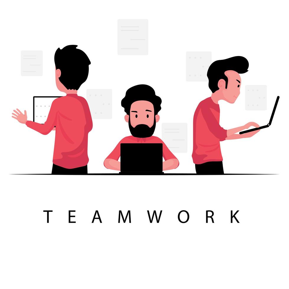 Teamwork for Business with Group of Men Using Laptop vector