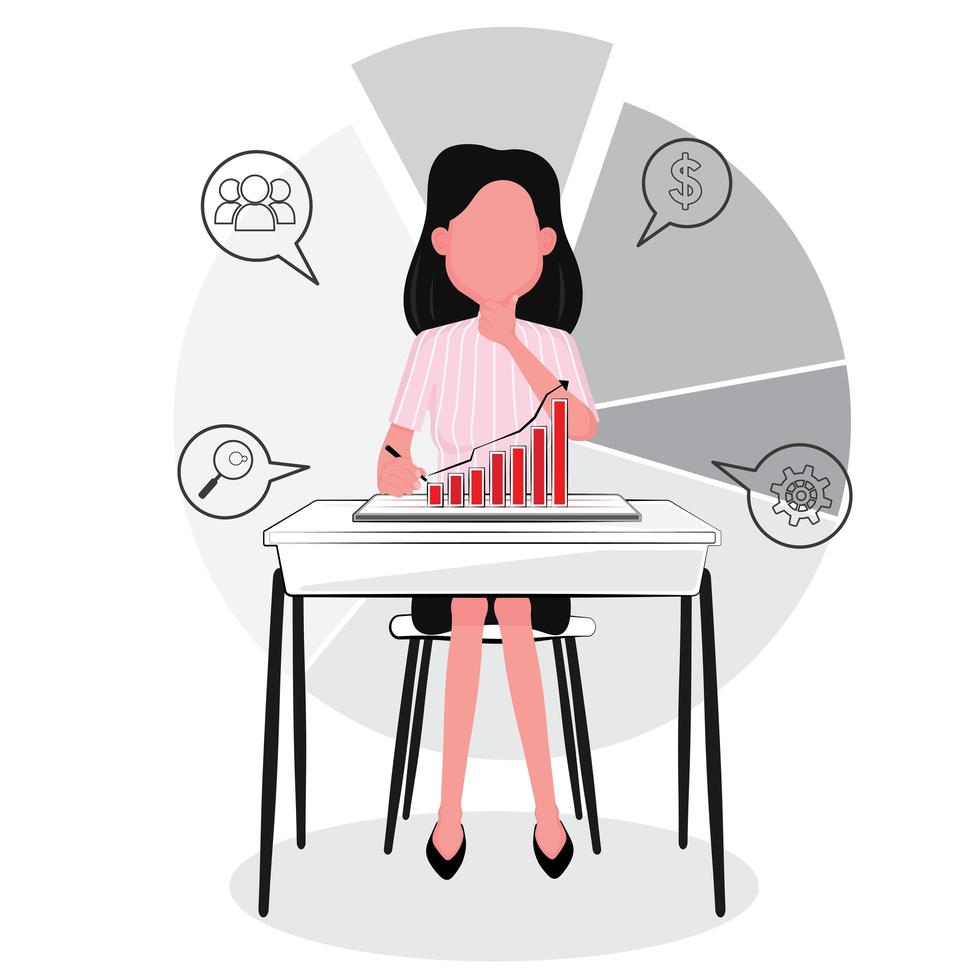 Business Woman Looking at Graph, Analyzing Success vector