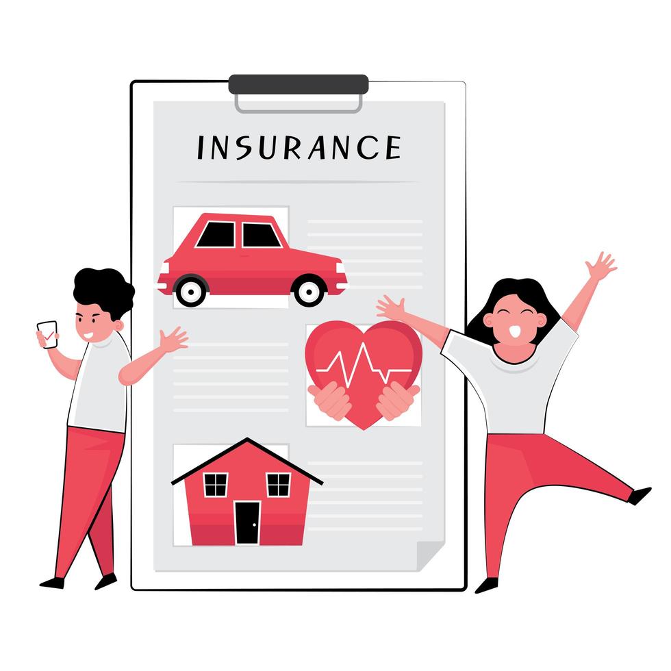 People Standing Next to Chart of Car, House, Heart vector