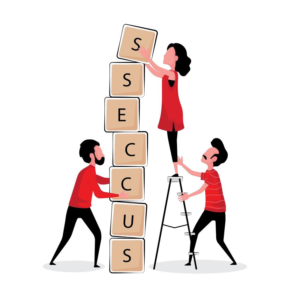 People Working Together to Stack ''SUCCESS'' Letter Blocks vector