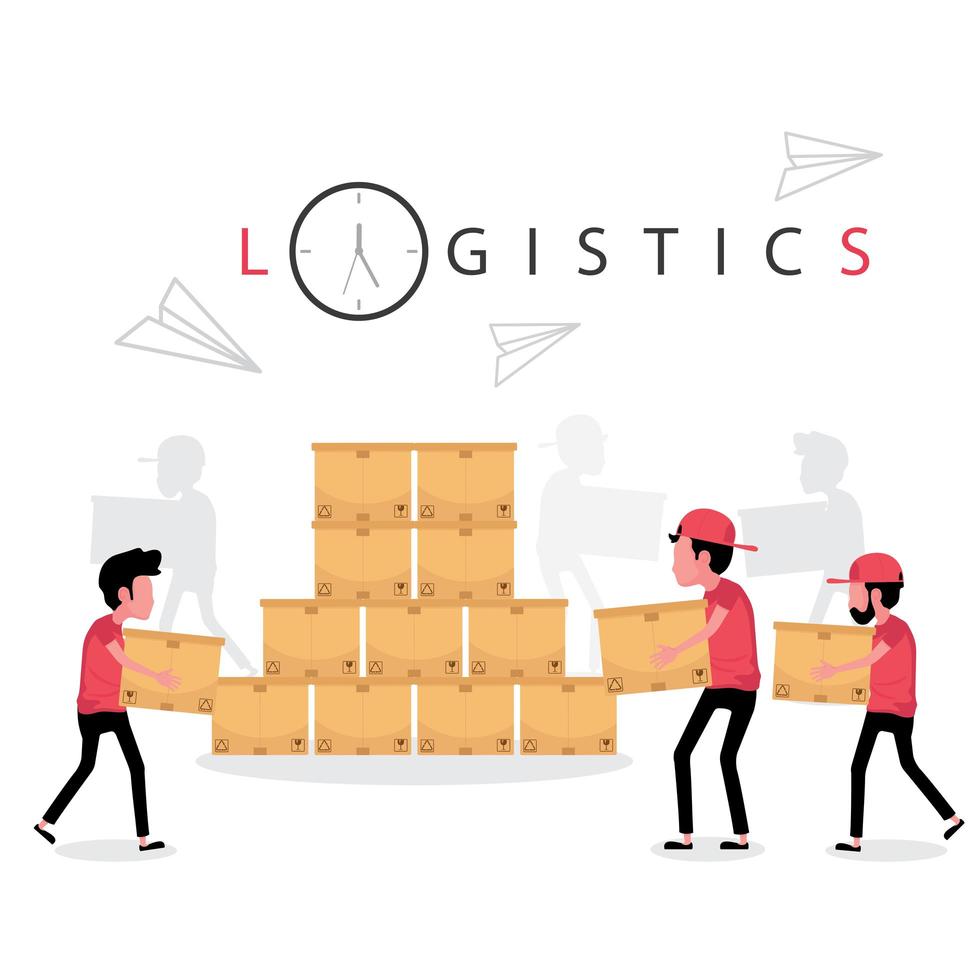 Logistic Business People Working in Warehouse with Boxes vector