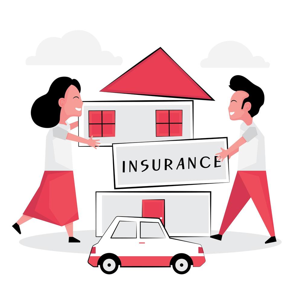 Couple Holding ''Insurance'' Sign in Front of House vector