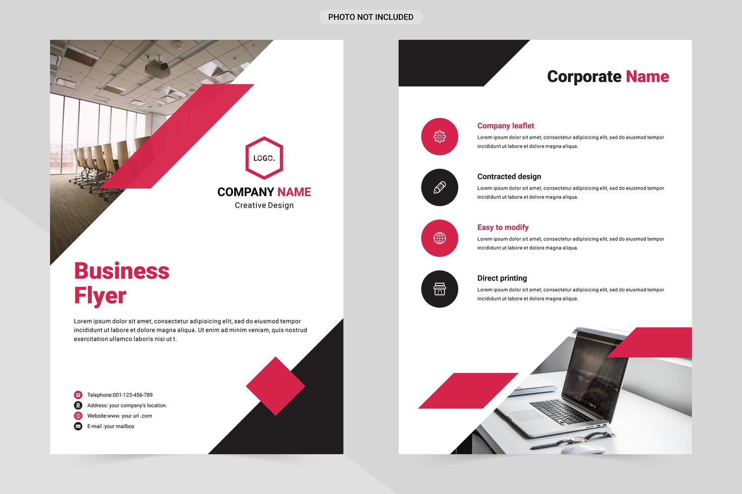 White business flyer template with red and black details vector