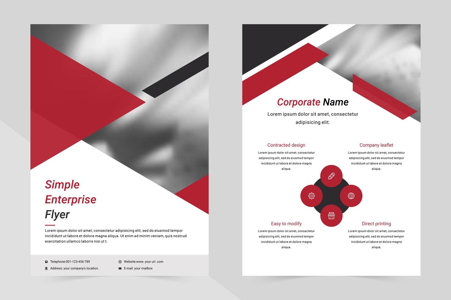 Red, black and white business flyer template vector