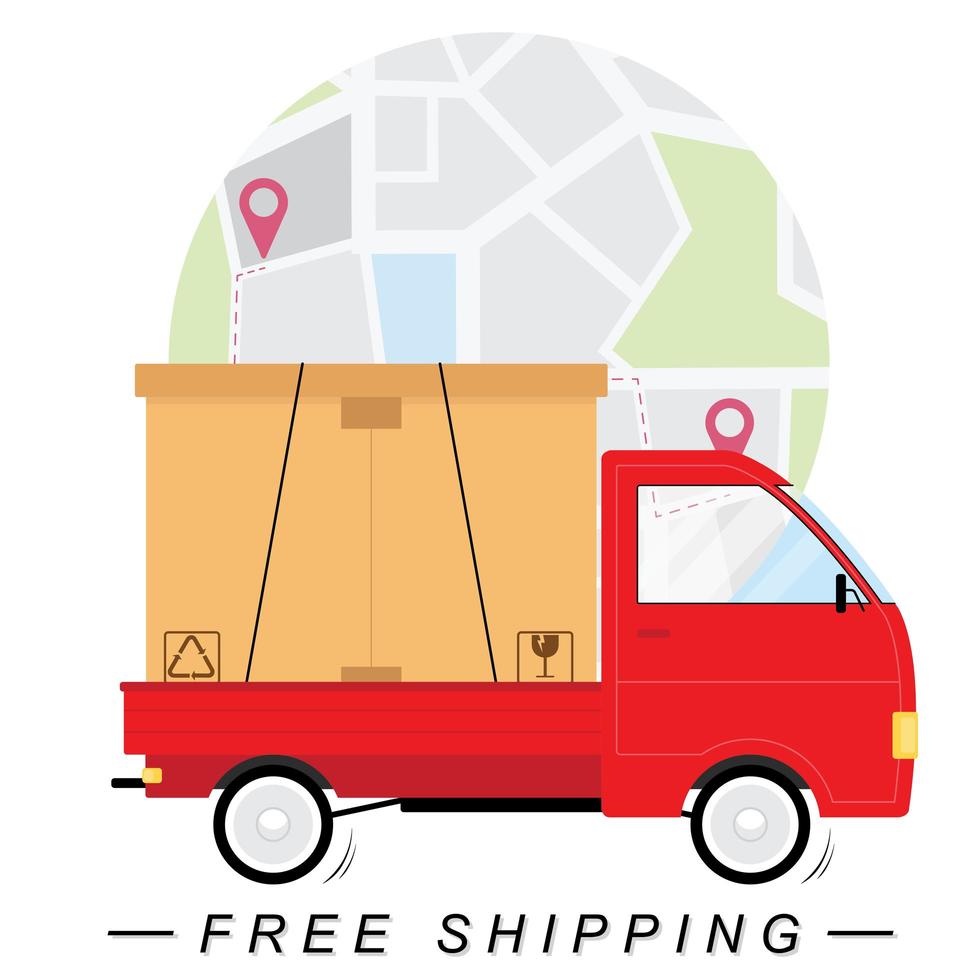 Free shipping concept with truck and map vector