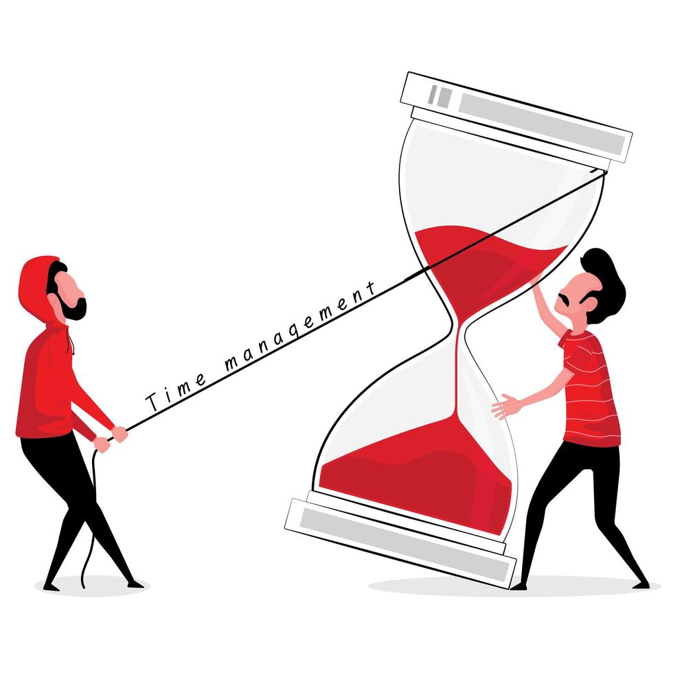 Man holding hourglass and another person pulling it vector