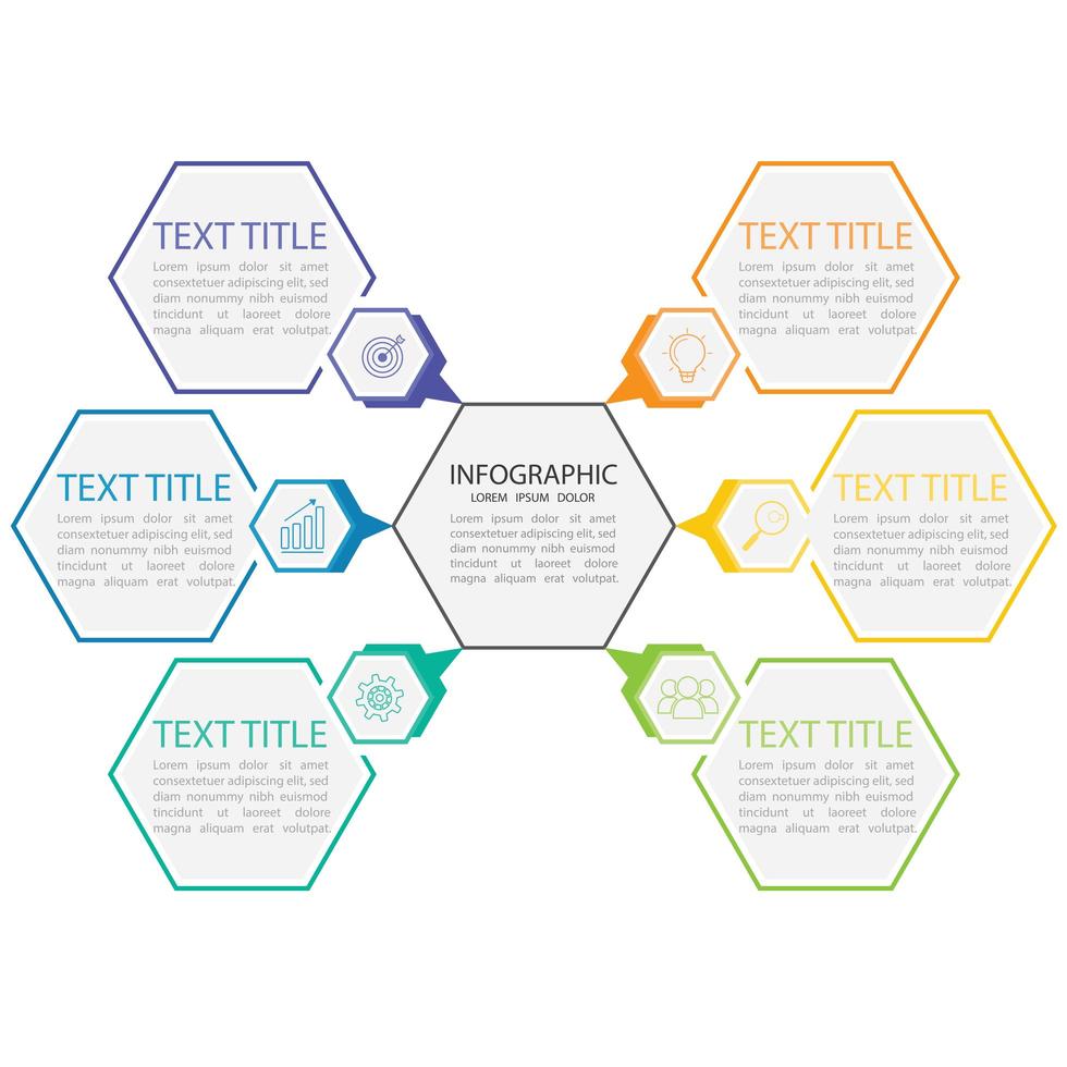 Colorful connected hexagon infographic vector