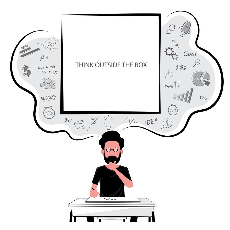 Man at desk thinking outside the box vector