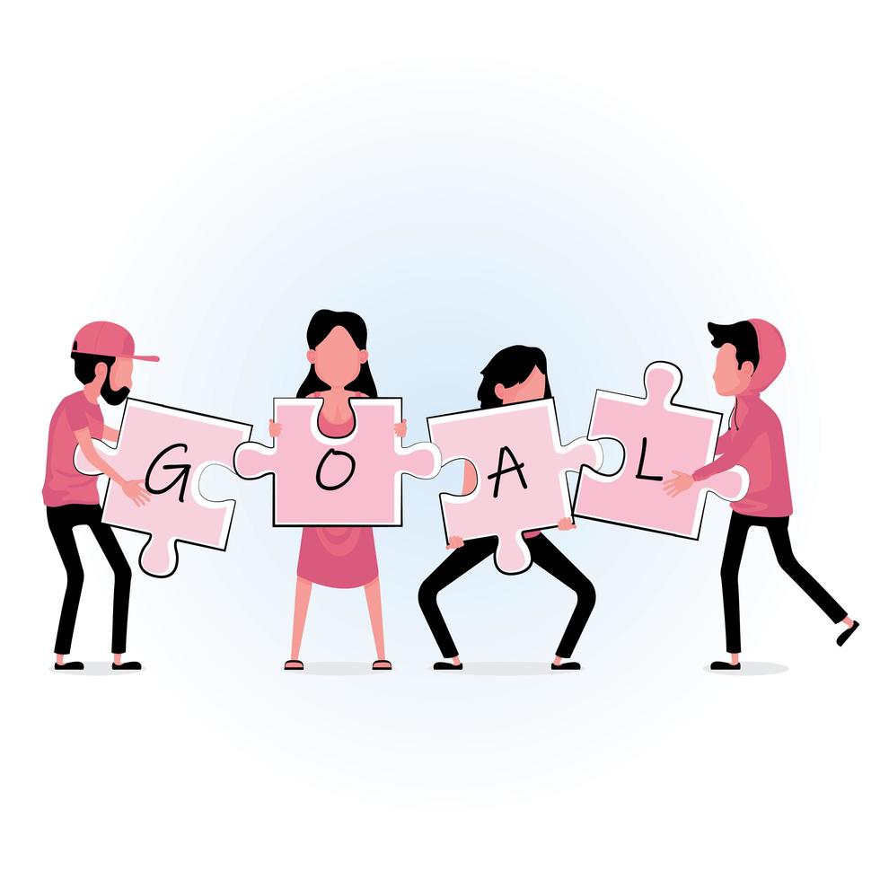 Business people holding jigsaw pieces with GOAL text vector