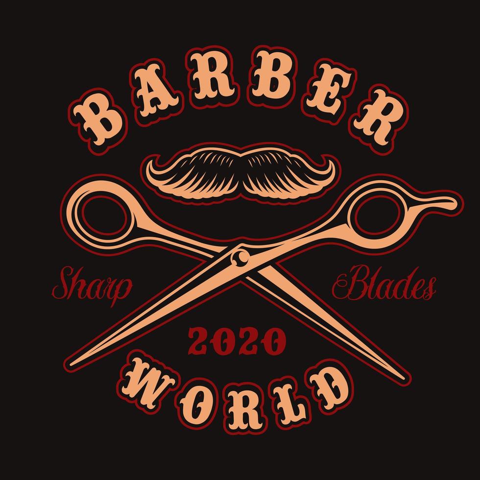 Scissors and mustache vintage badge for for t-shirt vector