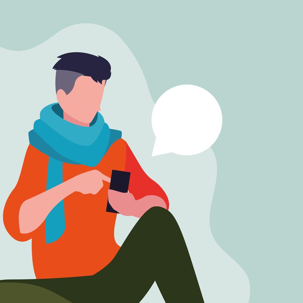 Man sitting using smartphone  vector