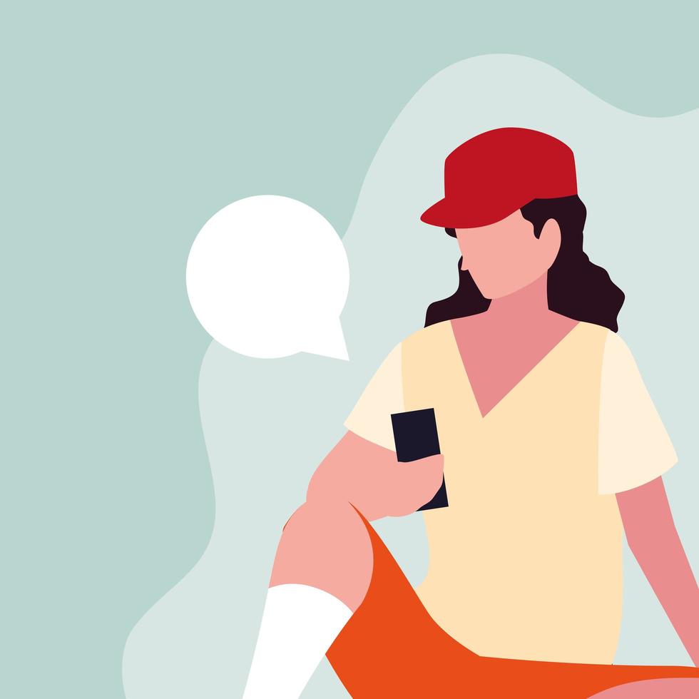 Young sitting using smartphone  vector