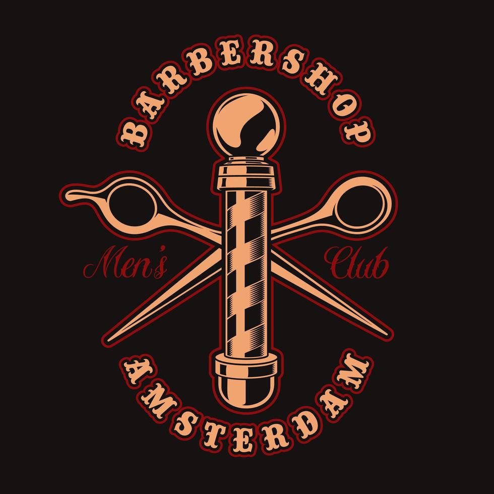 Barber shop pole and scissors vintage badge for t-shirt vector