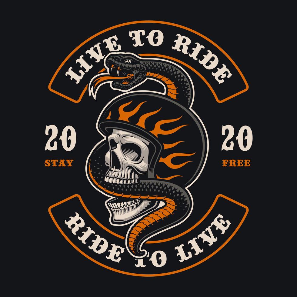 Biker skull with snake emblem for t-shirt vector