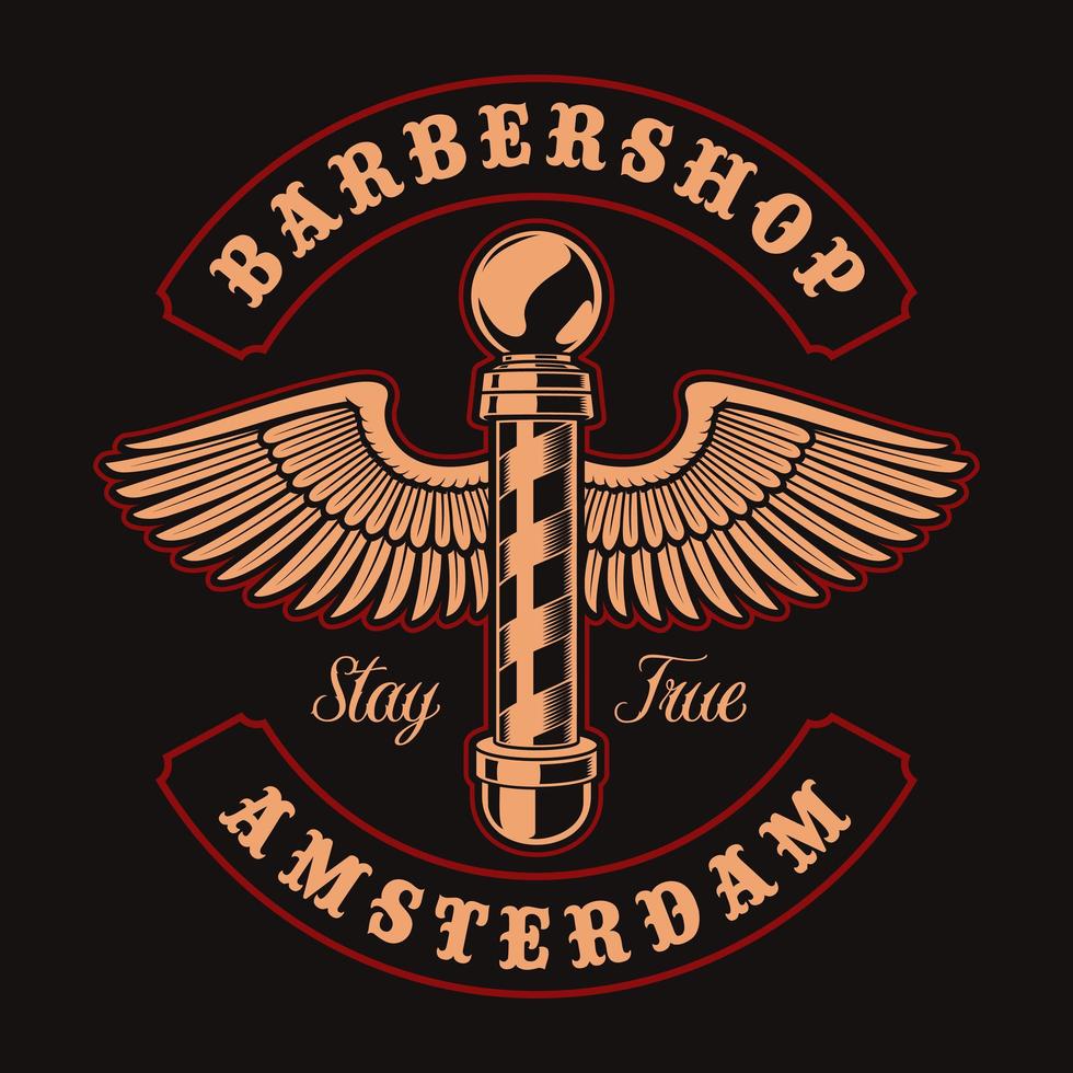 Barber pole with wings and lettering for t-shirt vector