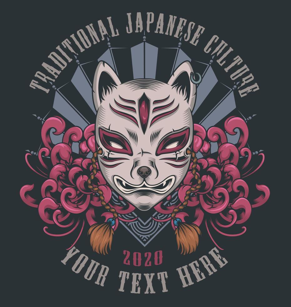 banner de color de máscara kitsune para camiseta vector