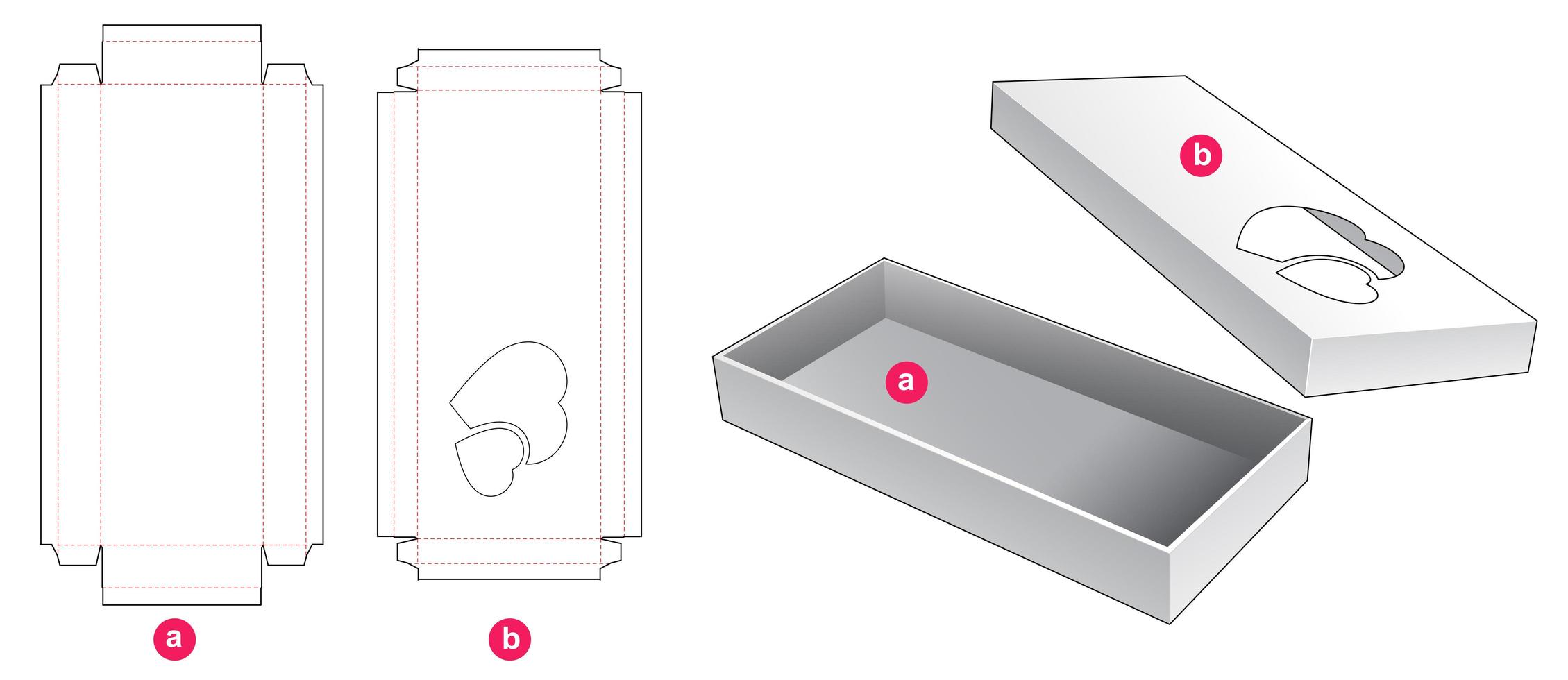 Caja larga de 2 piezas con ventana de 2 corazones vector