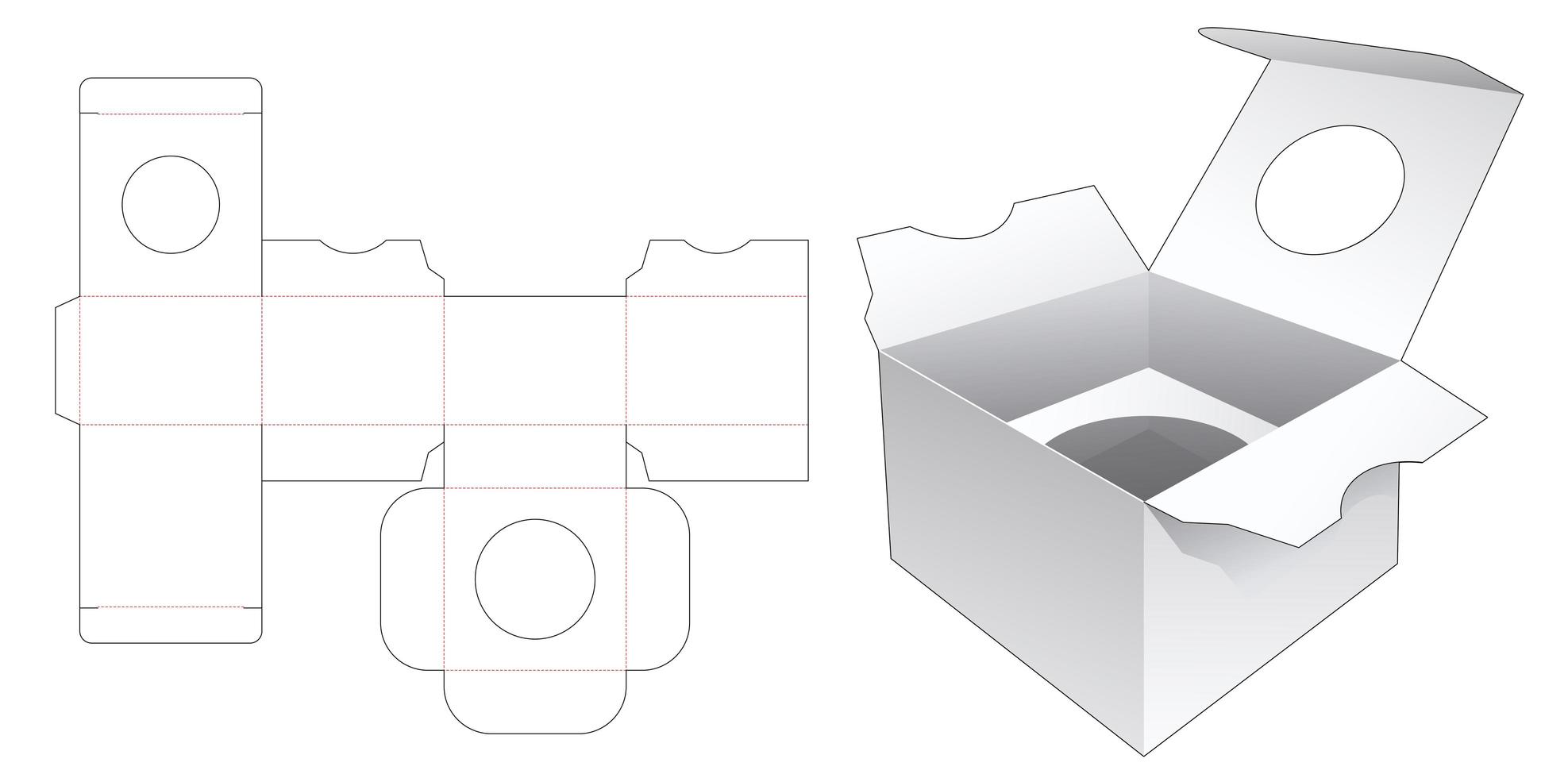 caja de embalaje con partidario y ventana circular vector