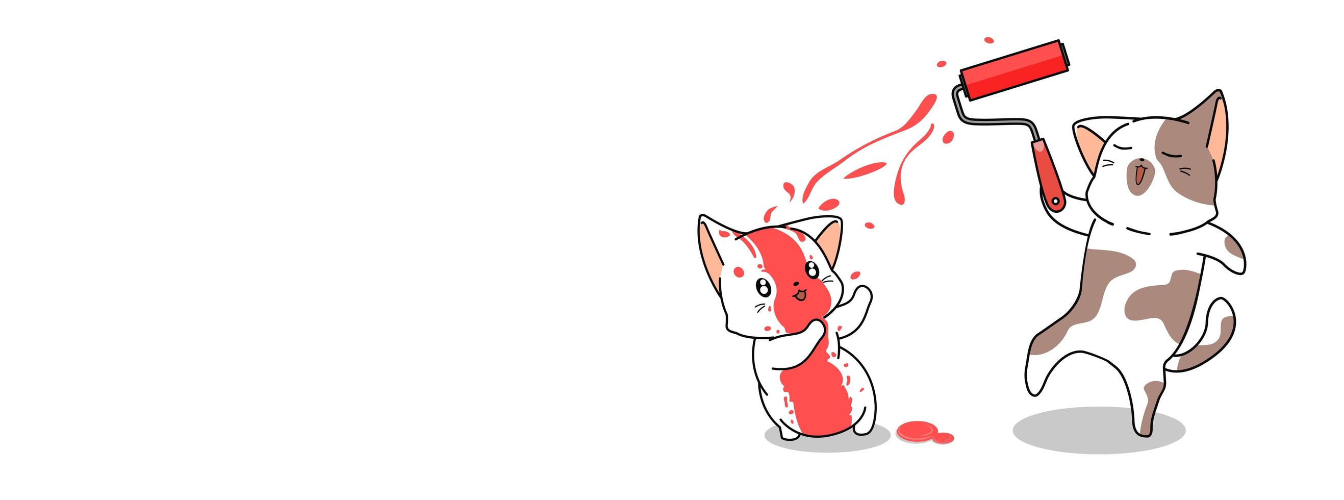Cute cat painting another cat vector