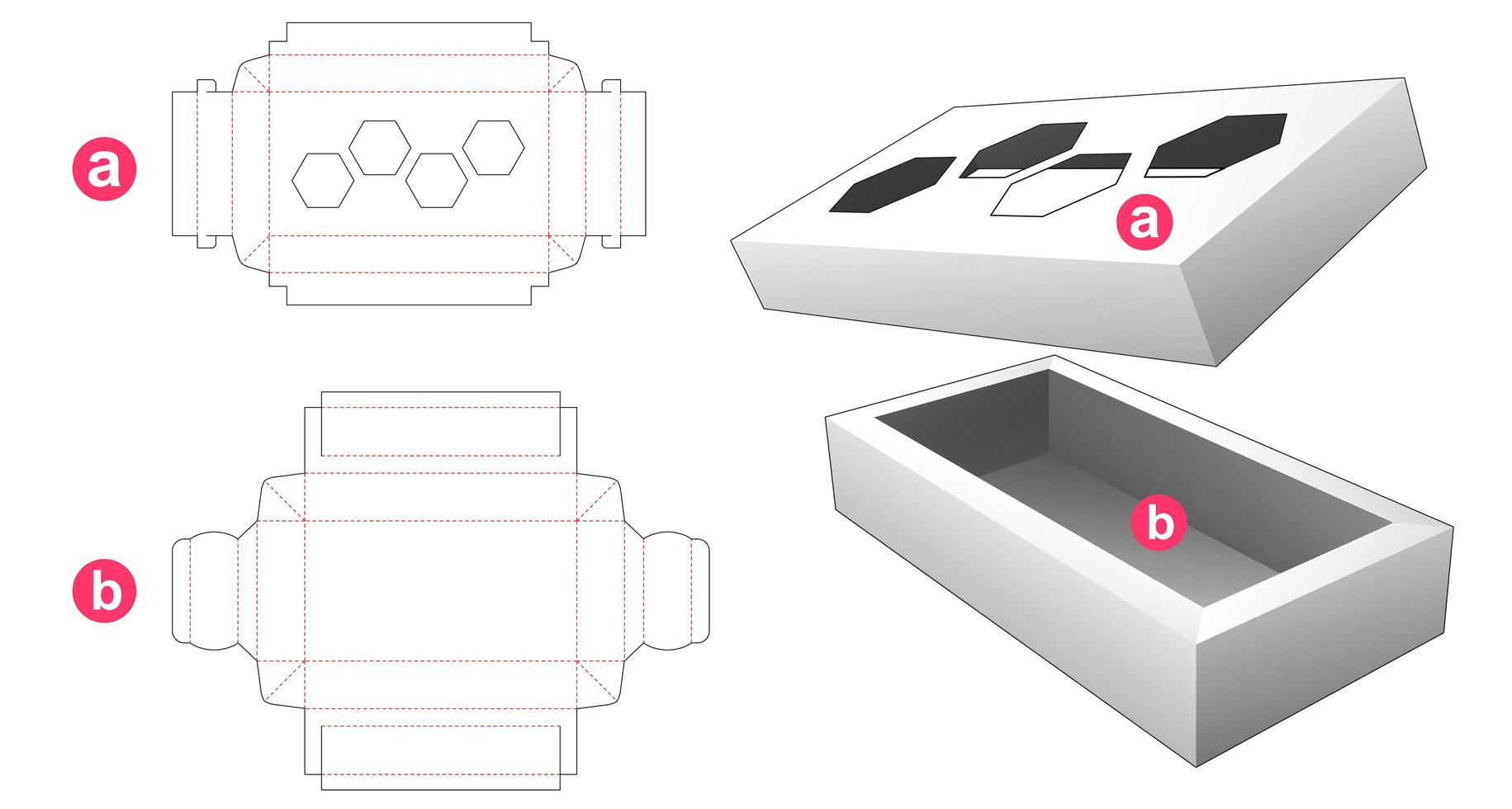 Caja rectangular de 2 piezas con tapa de ventana hexagonal 4 vector