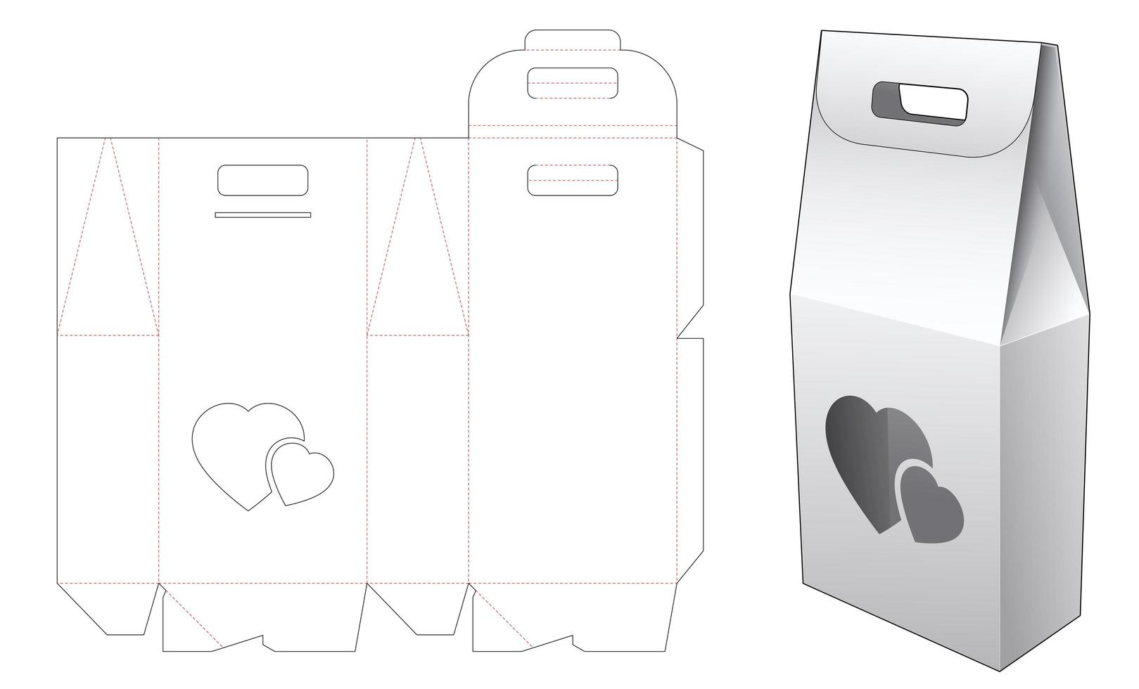 2 bottles packaging box and heart window with holder vector