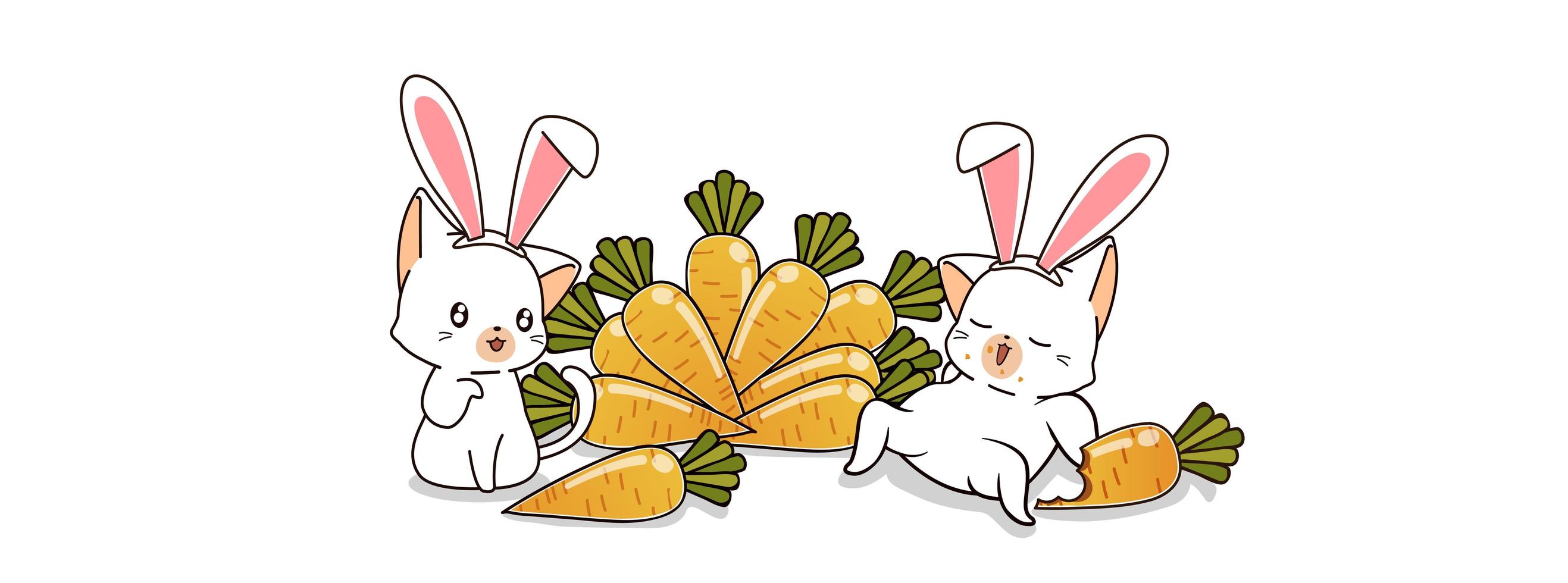 2 bunny cats and carrots vector