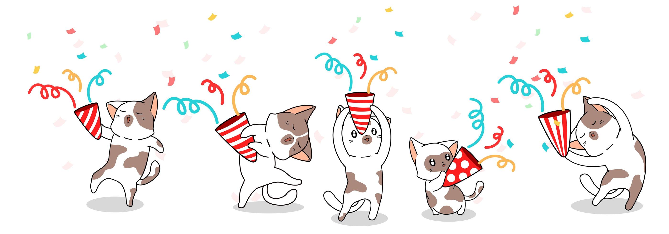 5 cute cats celebrating vector