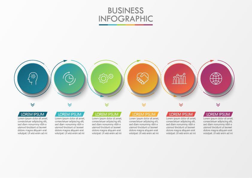 Colorful Floating Circle and Thin Arrow Infographic vector