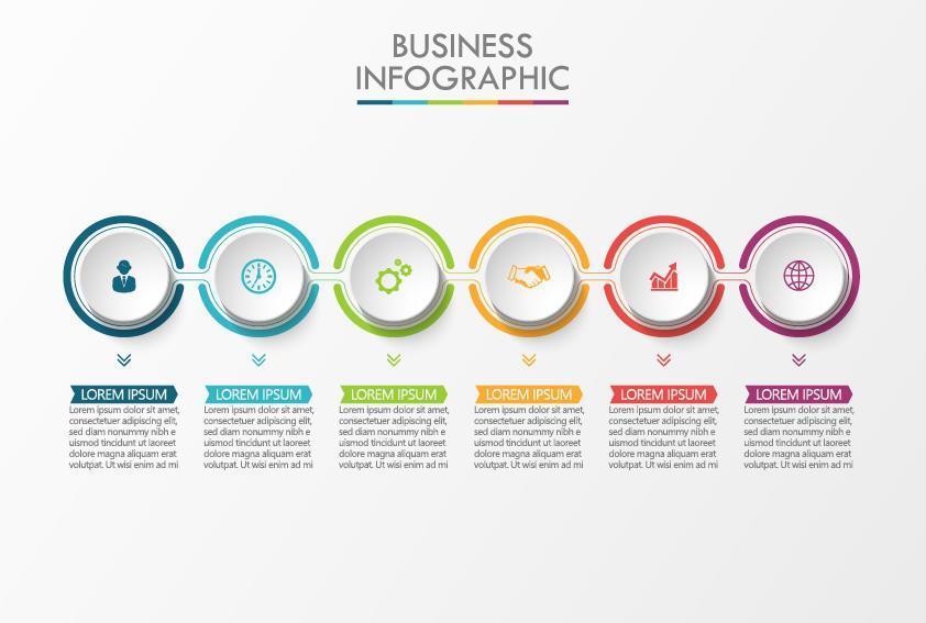 Infografía de círculo conectado colorido de 6 pasos vector