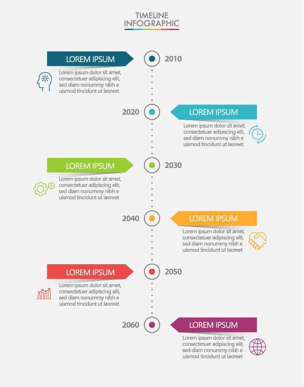 infografía de etiqueta de línea de tiempo colorida vector