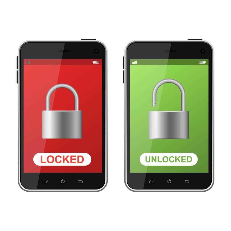 Locked and unlocked phone  vector