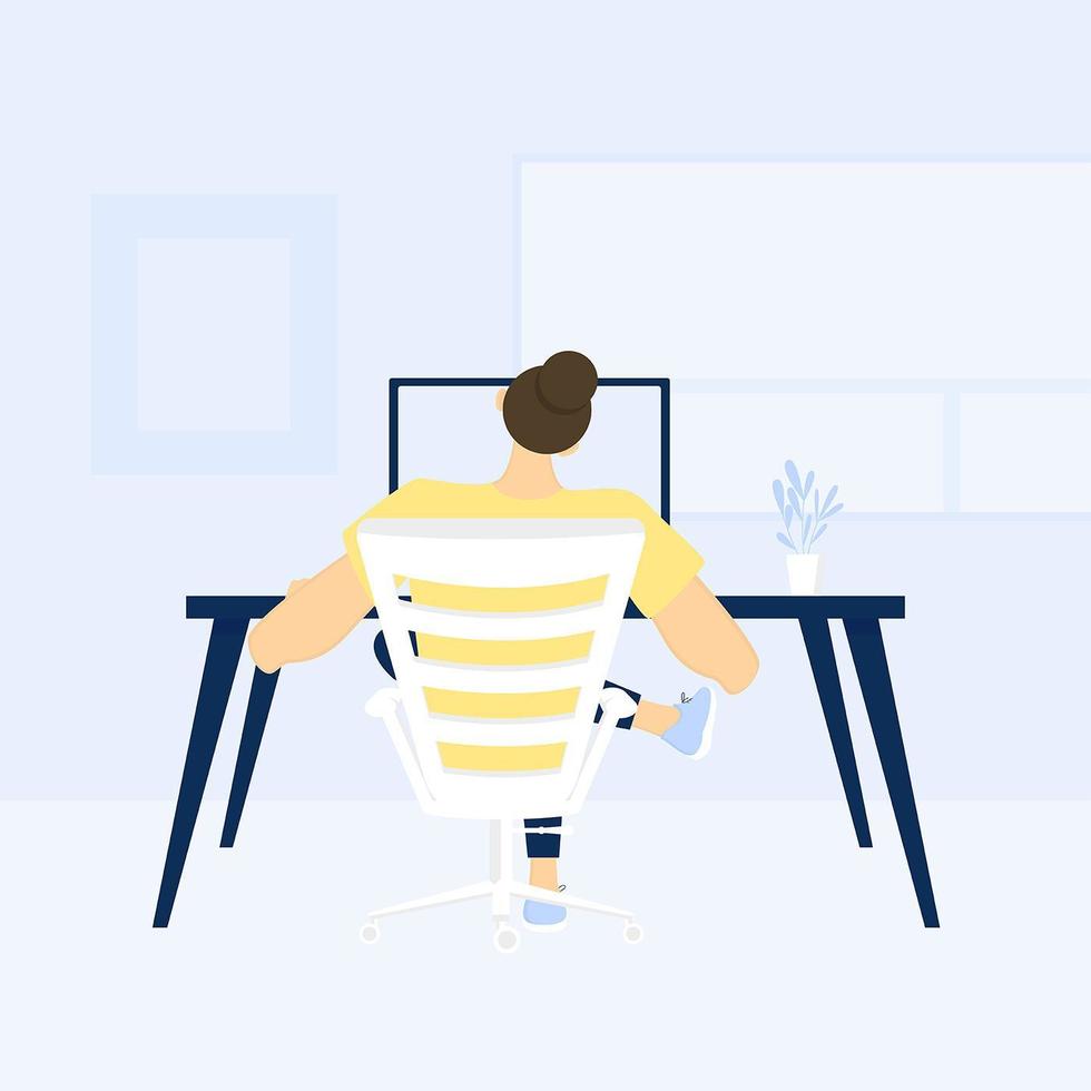 Working from office concept with person sitting at computer  vector