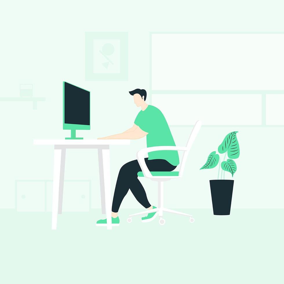 Working from home design with man on computer  vector