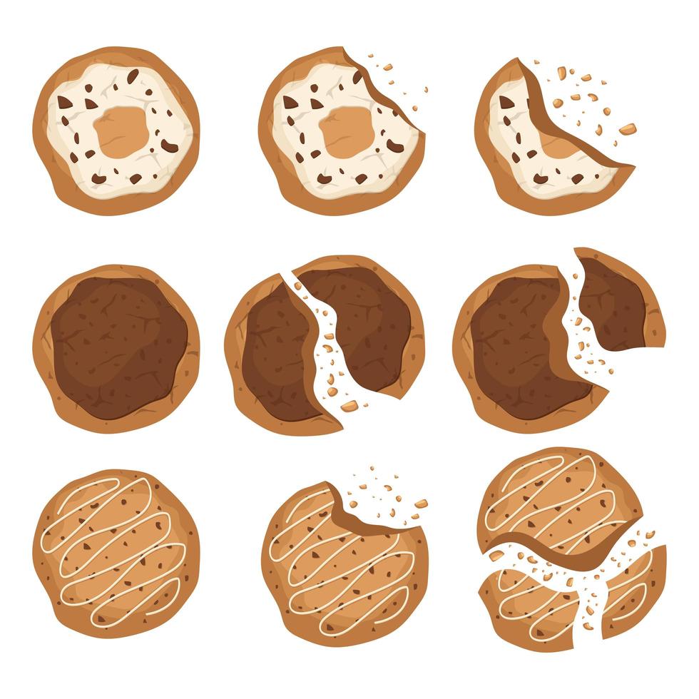 Top view of tasty cookies isolated  vector