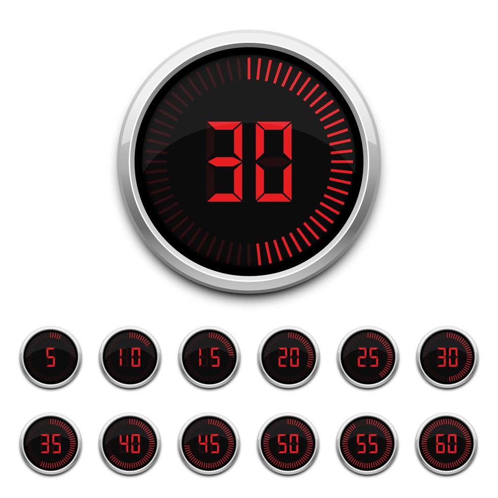 Set of digital timers isolated  vector