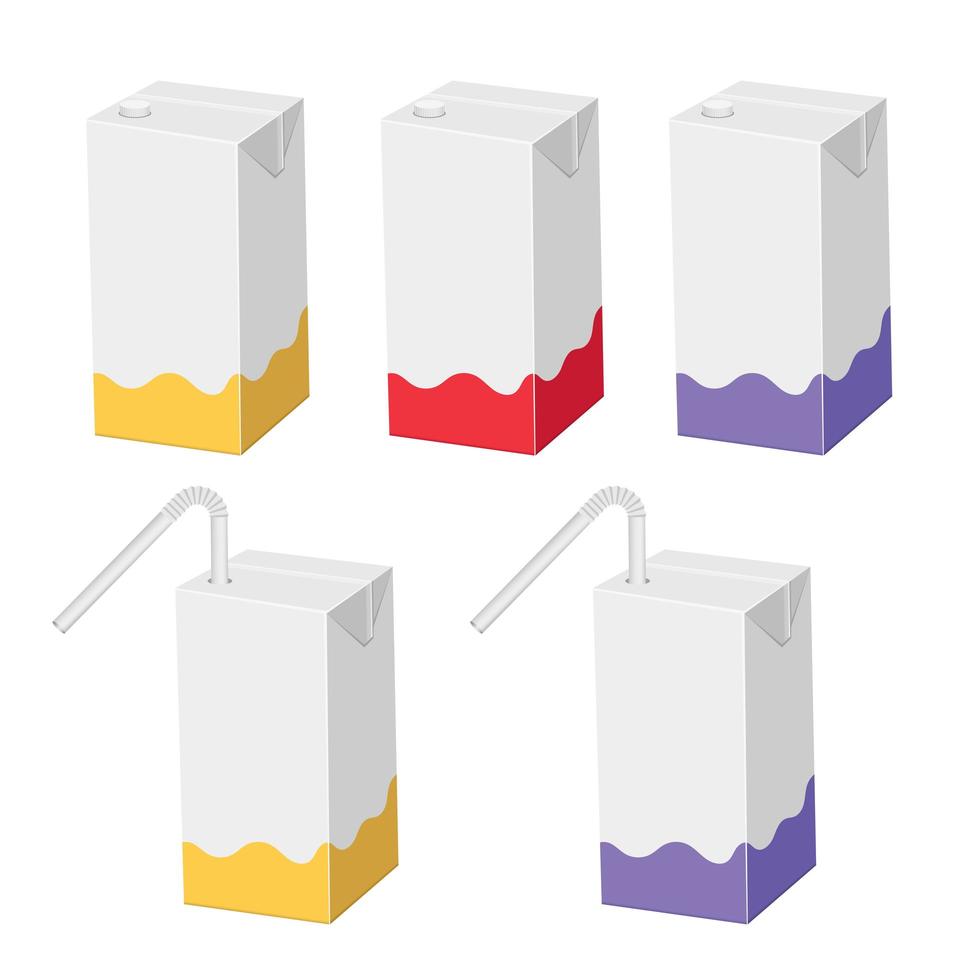 Straw juice carton package set vector