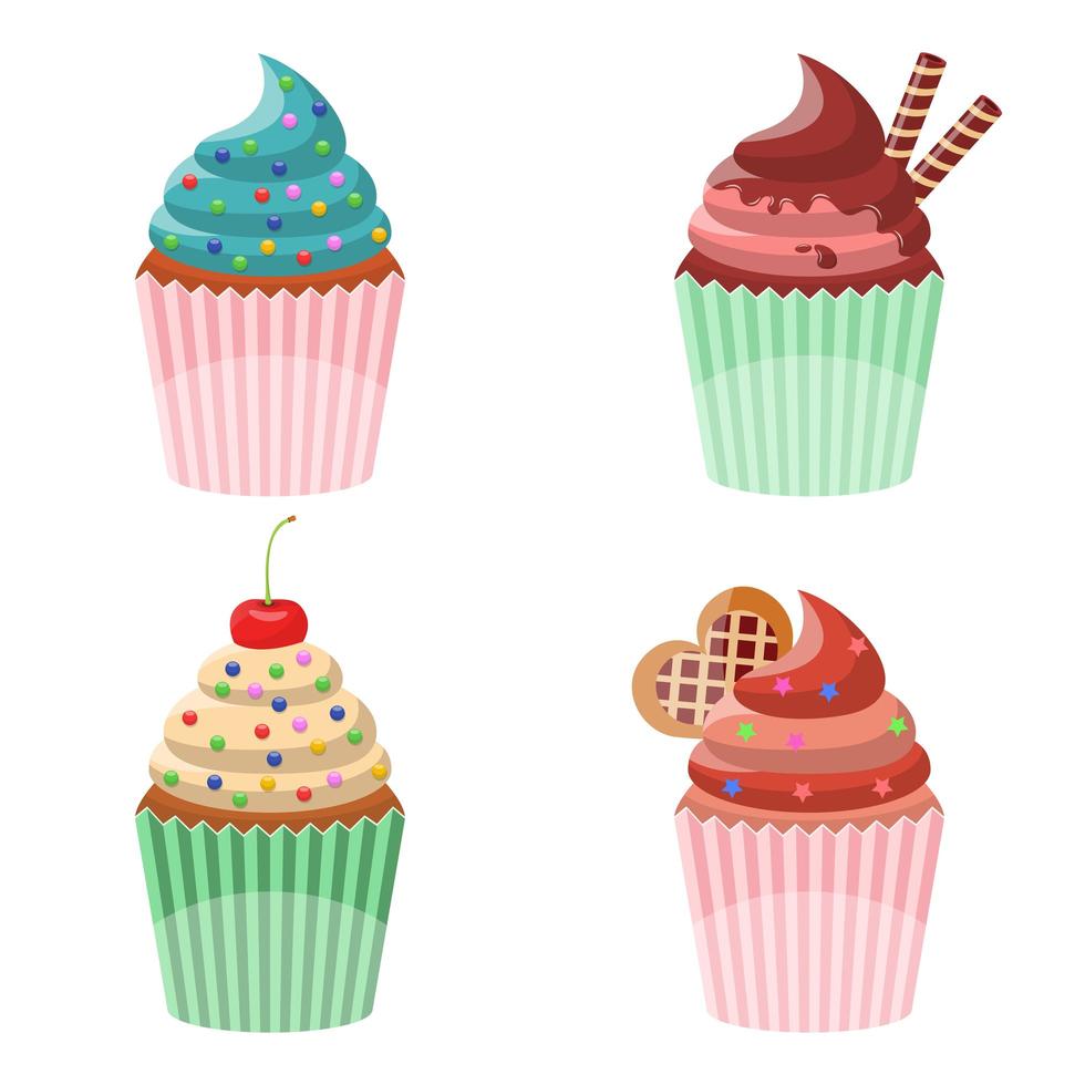 delicioso juego de cupcakes vector